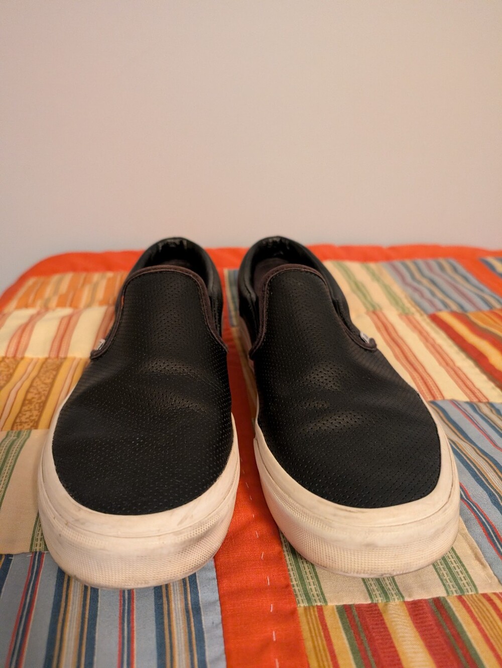 Women's Vans Leather Slip-On Casual Sneakers in Black And White Trim Size 8.5